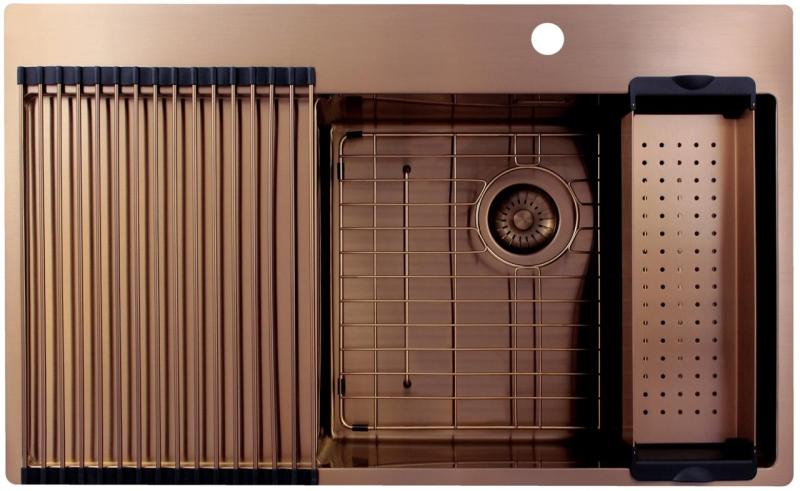 Pure.Sink Exclusivo Kobber køkkenvask med afløbsområde 86x52 cm Tapving højre PEX5086RT-62