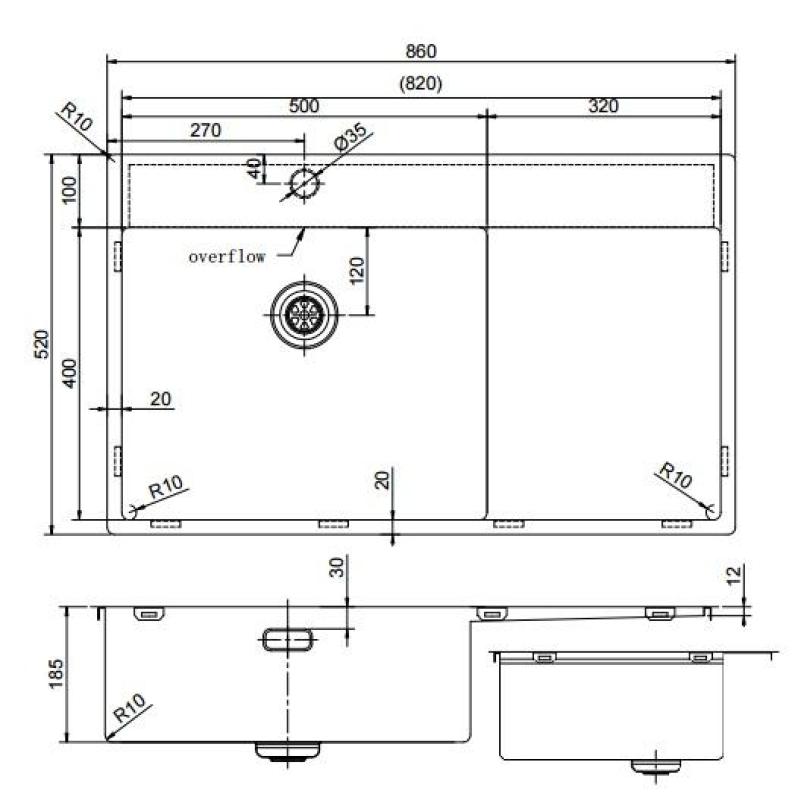 Pure.Sink Exclusivo Kobber køkkenvask med afløbsområde 86x52 cm Tapving højre PEX5086RT-62