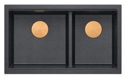 Quadri Newport II Dobbelt Antracit Granit Overflade Vask 76x45 cm med Kobber prop 1208971359