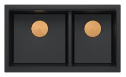 Quadri Newport II Dobbelt Sort Granit Overflade Vaske 76x45 cm med Kobberprop 1208971361