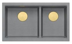 Quadri Newport II Dobbelt Grå Granit Overflade Vaske 76x45 cm med Gylden prop 1208971365