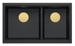 Quadri Newport II Dobbelt Sort Granit Overflade Vask 76x45 cm med Guld prop 1208971366