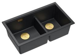 Quadri Newport II Dobbelt Sort Granit Overflade Vask 76x45 cm med Guld prop 1208971366