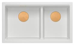 Quadri Newport II Dobbelt Hvid Granit Undermonteret Vask 702 x 390 mm med Kobber prop 1208971373