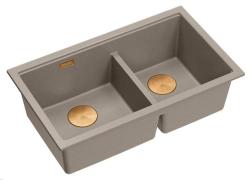 Quadri Newport II Dobbelt Taupe Granit Undermonteret Vask 702 x 390 mm med Kobberprop 1208971377