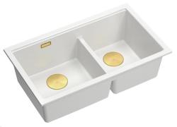 Quadri Newport II Dobbelt Hvid Granit Undermonteret Vask 702 x 390 mm med Guld Prop 1208971378