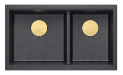 Quadri Newport II Dobbelt Antracit Granit Undermonteret Vask 702 x 390 mm med Gul Prop 1208971379