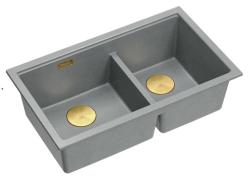 Quadri Newport II Dobbelt Grå Granit Undermonteret Vask 702 x 390 mm med Guldprop 1208971380