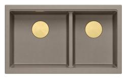 Quadri Newport II Dobbelt Taupe Granit Undermonteret Vask 702 x 390 mm med Guldprop 1208971382