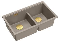 Quadri Newport II Dobbelt Taupe Granit Undermonteret Vask 702 x 390 mm med Guldprop 1208971382
