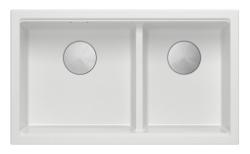 Quadri Newport II Dobbelt Hvid Granit Undermonteret Vask 702 x 390 mm med RVS prop 1208971383