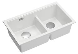 Quadri Newport II Dobbelt Hvid Granit Undermonteret Vask 702 x 390 mm med RVS prop 1208971383