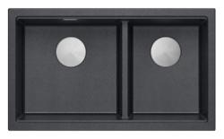 Quadri Newport II Dobbelt Antracit Granit Undermonteret Vask 702 x 390 mm med rustfrit stål prop 1208971384