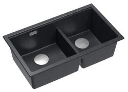 Quadri Newport II Dobbelt Antracit Granit Undermonteret Vask 702 x 390 mm med rustfrit stål prop 1208971384