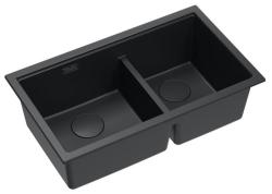 Quadri Newport II Dobbelt Sort Granit Undermonteret Vask 702 x 390 mm med Sort prop 1208971386