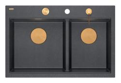 Quadri Hard Rock Dobbelt Antracit Granit Overflade Vask 76x50 cm med Kobberprop og tilbehør 1208971388