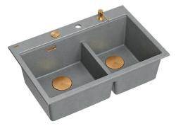 Quadri Hard Rock Dobbelt Grå Granit Overflade Vaske 76x50 cm med Kobber prop og tilbehør 1208971389