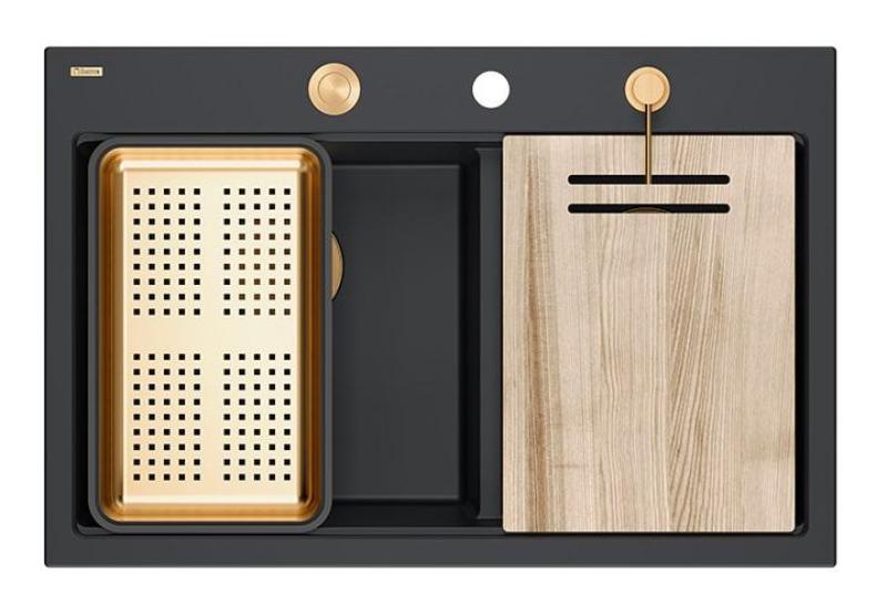 Quadri Hard Rock Dobbelt Sort Granit Overfladevask 76x50 cm med Kobberprop og tilbehør 1208971390