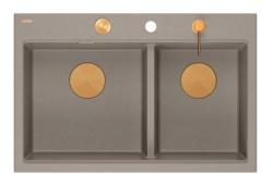 Quadri Hard Rock Dobbelt Taupe Granit Overbygning Håndvask 76x50 cm med Kobber prop og tilbehør 1208971391