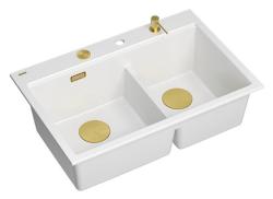 Quadri Hard Rock Dobbelt Hvid Granit Overfladevask 76x50 cm med Guld prop og tilbehør 1208971392
