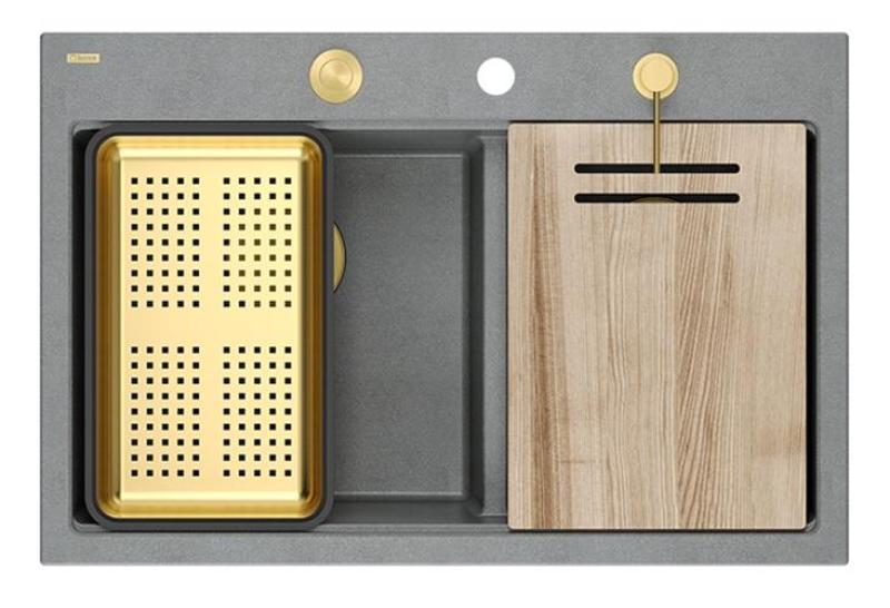 Quadri Hard Rock Dobbelt Grå Granit Overfladevask 76x50 cm med Guldstik og tilbehør 1208971394