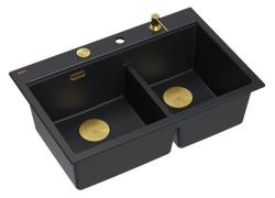 Quadri Hard Rock Dobbelt Sort Granit Overflade Vaske 76x50 cm med Guld prop og tilbehør 1208971395