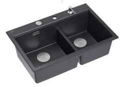 Quadri Hard Rock Dobbelt Antracit Granit Overflade Vask 76x50 cm med rustfrit stål prop og tilbehør 1208971399