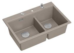 Quadri Hard Rock Dobbelt Taupe Granit Overfladevask 76x50 cm med rustfrit stål propp og tilbehør 1208971402