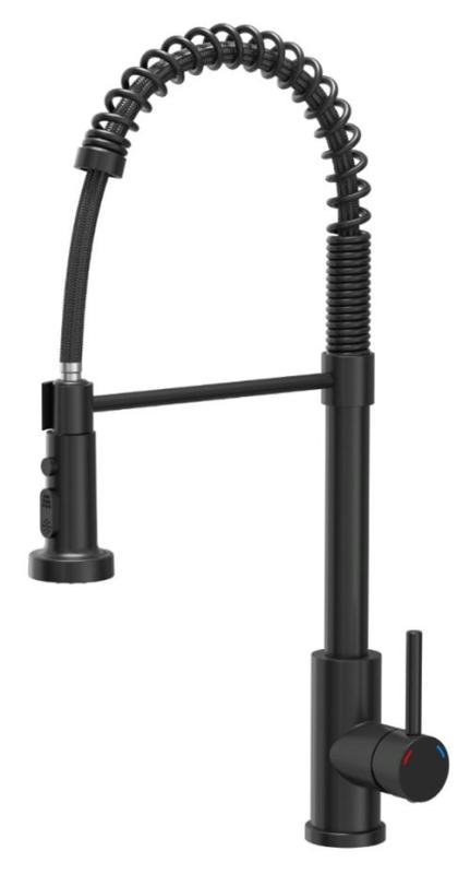 Quadri Redwick køkkenblandingshane sort med halv-flexibel tud og bruser med 2 stråletyper plus vandstop-funktion 1208971410