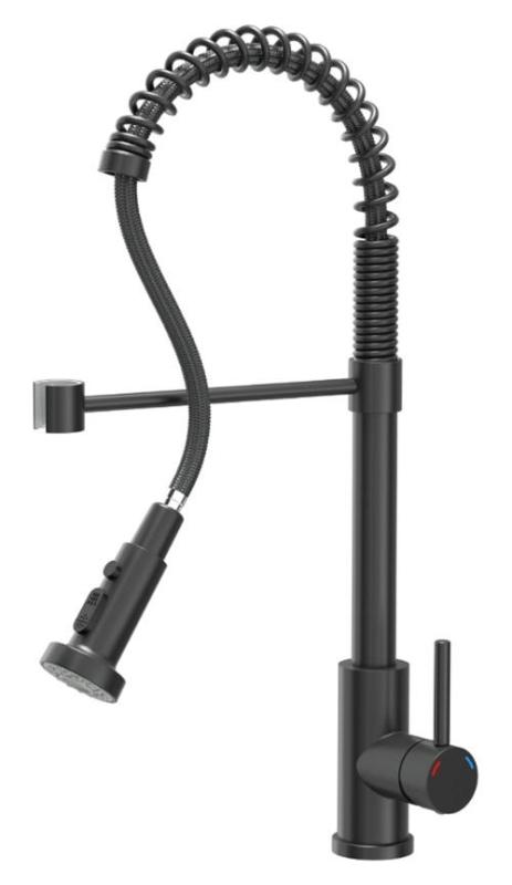 Quadri Redwick køkkenblandingshane sort med halv-flexibel tud og bruser med 2 stråletyper plus vandstop-funktion 1208971410