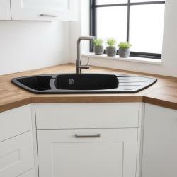 Graniteland Monte Granit sort hjørnevask til overflademontering 901x538mm med rustfrit stål prop 1208971413