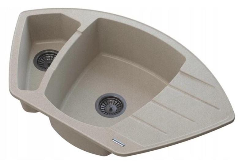 Graniteland Monte Granit beige Hjørnevask overflade 901x538mm med RVS Prop 1208971414