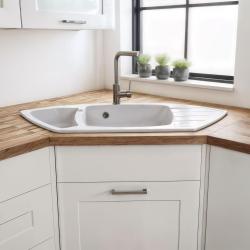 Graniteland Monte Granit hvid hjørnevask til overflade 901x538mm med rustfrit stål prop 1208971415