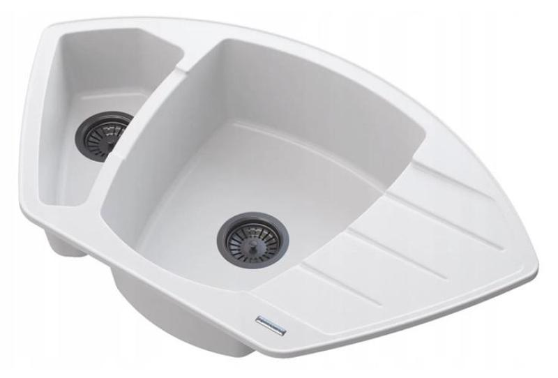 Graniteland Monte Granit hvid hjørnevask til overflade 901x538mm med rustfrit stål prop 1208971415