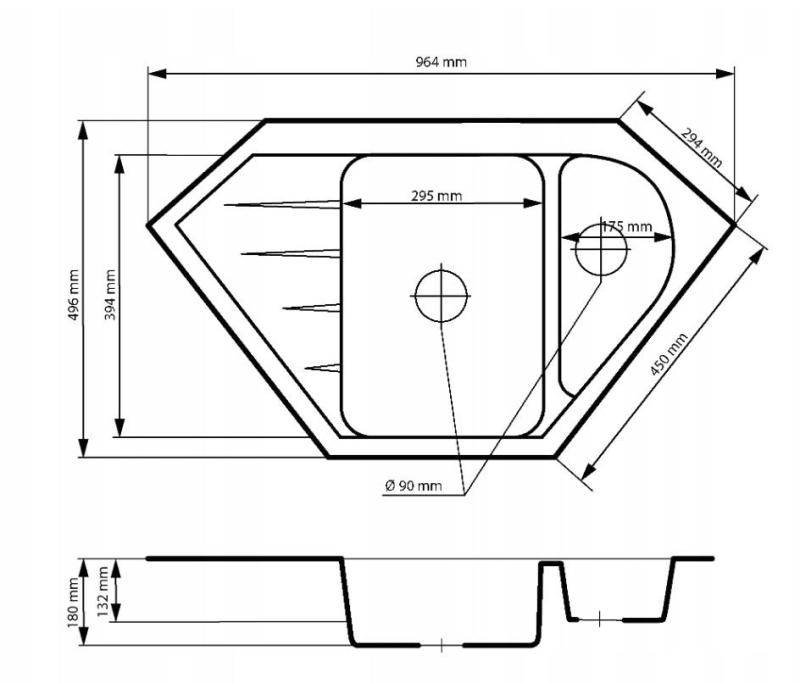 Graniteland Amiata Granit beige Hjørnevask Overflade 965x496mm med Rustfrit Stål Prop 1208971417