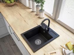 Graniteland Prest Granit sort vask Tapwing med hanehulbænk overflademontage 400x500mm med rustfrit stål Plug 1208971421