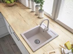 Graniteland Prest Granit beige vask Tapwing med hanehulbænk overbygning 400x500mm med rustfrit stål Plug 1208971422
