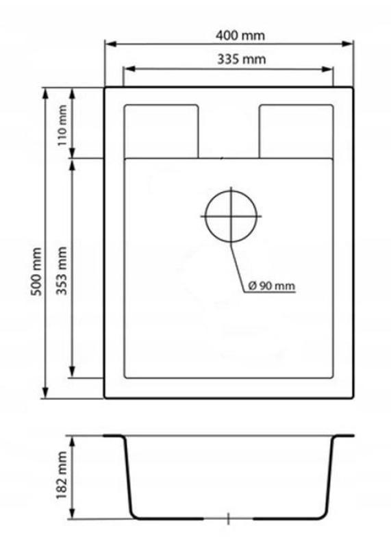 Graniteland Prest Granit beige vask Tapwing med hanehulbænk overbygning 400x500mm med rustfrit stål Plug 1208971422