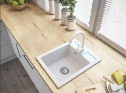 Graniteland Prest Granit hvid vask Tapwing med hanehulbænk overflade 400x500mm med RVS Plug 1208971424