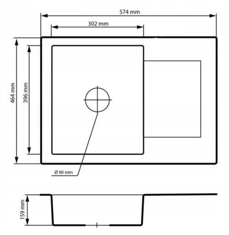 Graniteland Nex Granit grå vask med dræningsområde 574x464 mm 1208971431