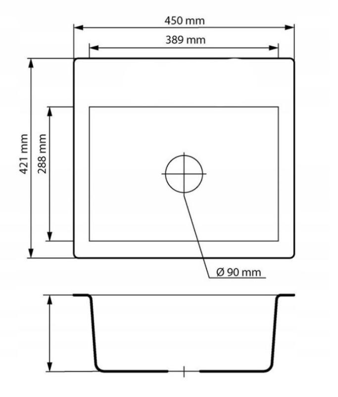 Graniteland Nera Granitvask 45x42 cm Skifersten look Overflade med Kranhulbank og Rustfrit stål Plug 1208971432