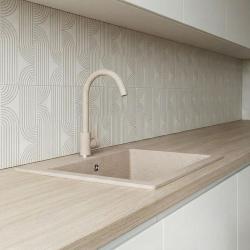 Graniteland Nera Granitvask 45x42 cm Beige Overflade med Hanehulbank og Rustfri Stålprop 1208971434