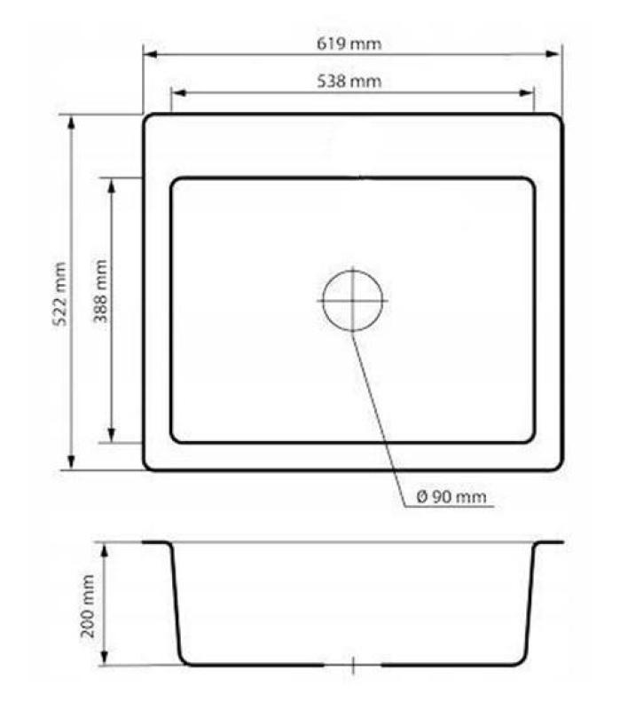 Graniteland Vastone Granitvask 619x522 mm Arduin hårdstens look Overbygning med Kranhulsbænk og Rustfrit stål prop 1208971442