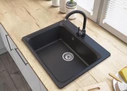 Graniteland Vastone Granitvask 619x522 mm Sort Overflade med Hanehul og Rustfrit Stål Prop 1208971443