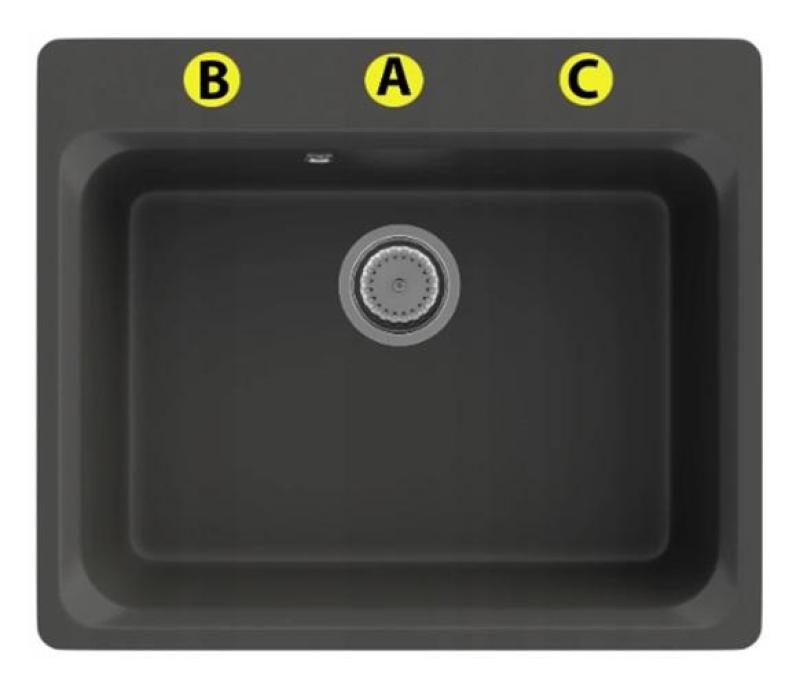 Graniteland Vastone Granitvask 619x522 mm Sort Overflade med Hanehul og Rustfrit Stål Prop 1208971443
