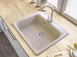 Graniteland Vastone Granit Vask 619x522 mm Beige Overflademontage med Kranhulbank og Rustfrit Stål Prop 1208971444