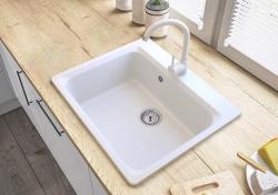 Graniteland Vastone Granitvask 619x522 mm Hvid Overflade med Hanehul og Rustfrit Stål Prop 1208971445