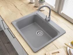 Graniteland Vastone Granitvask 619x522 mm Grå Overflade med Hanehul og Rustfrit Stål Prop 1208971448