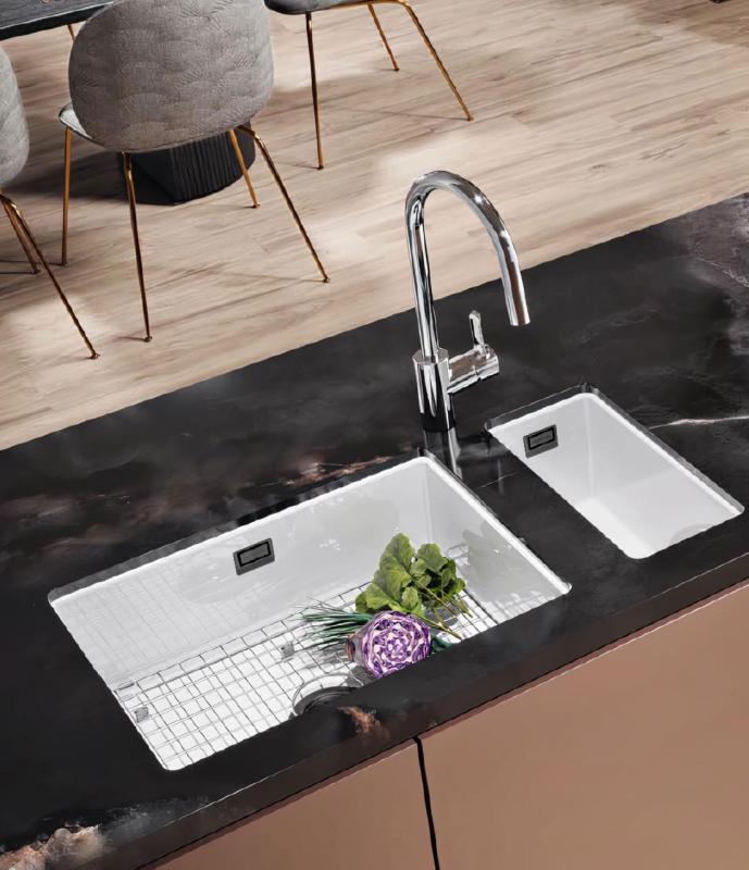 Ausmann Ceramic Ember Keramisk Hvid halv Vask Over- og Undermontering 174 x 400 mm med Gun metal prop 1208971503