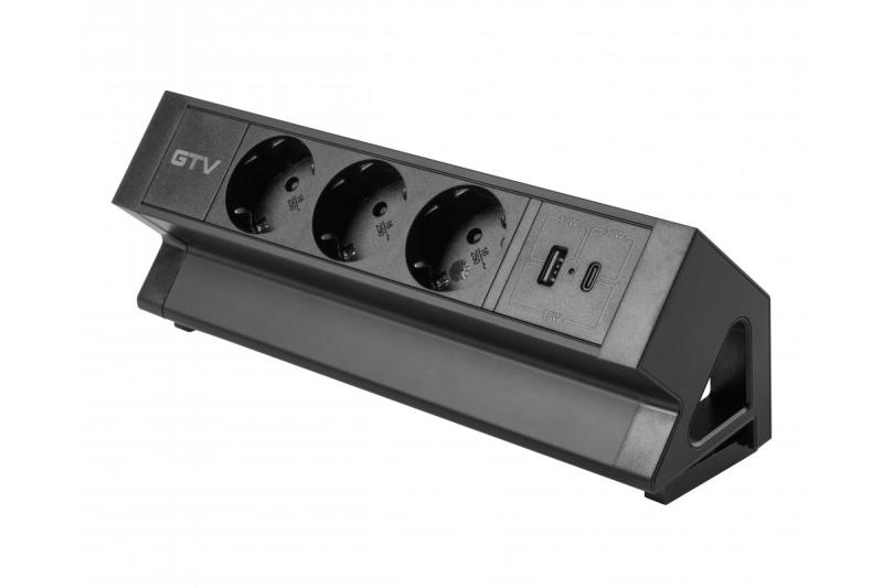 Møbelstik BASCO, 3xSCHUKO, USB A+C, kabel 1,5 m, sort